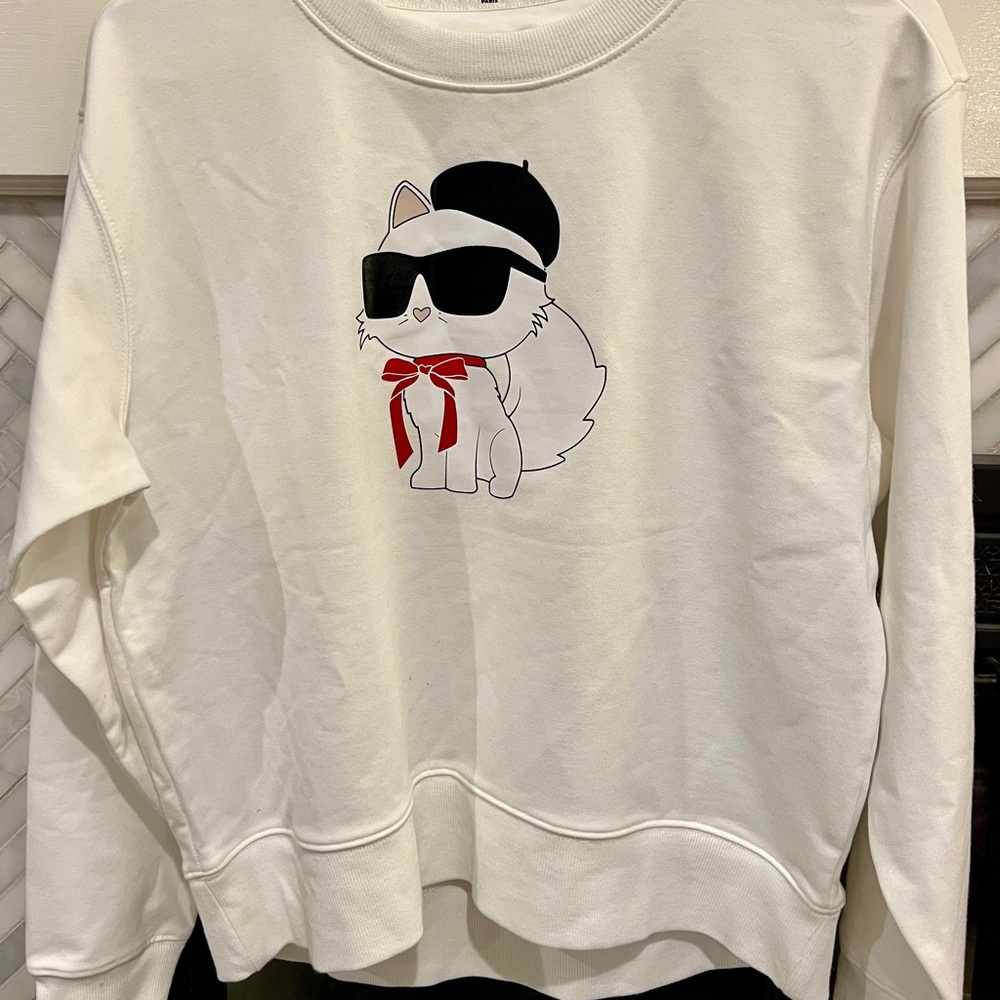 Karl Lagerfeld Paris Crewneck Sweatshirt  – Choupette in Beret  – Size S *NEW*